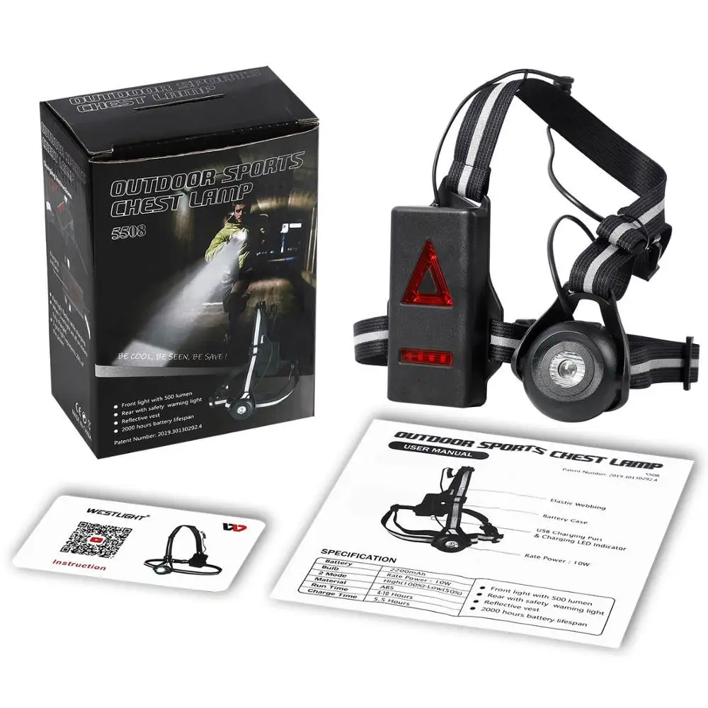 Excellent WEST BIKING Bicycle Light USB Charge Night Running Flashlight LED Chest Lamp Outdoor Sport Jogging Cycling Safety Warning Lights 5