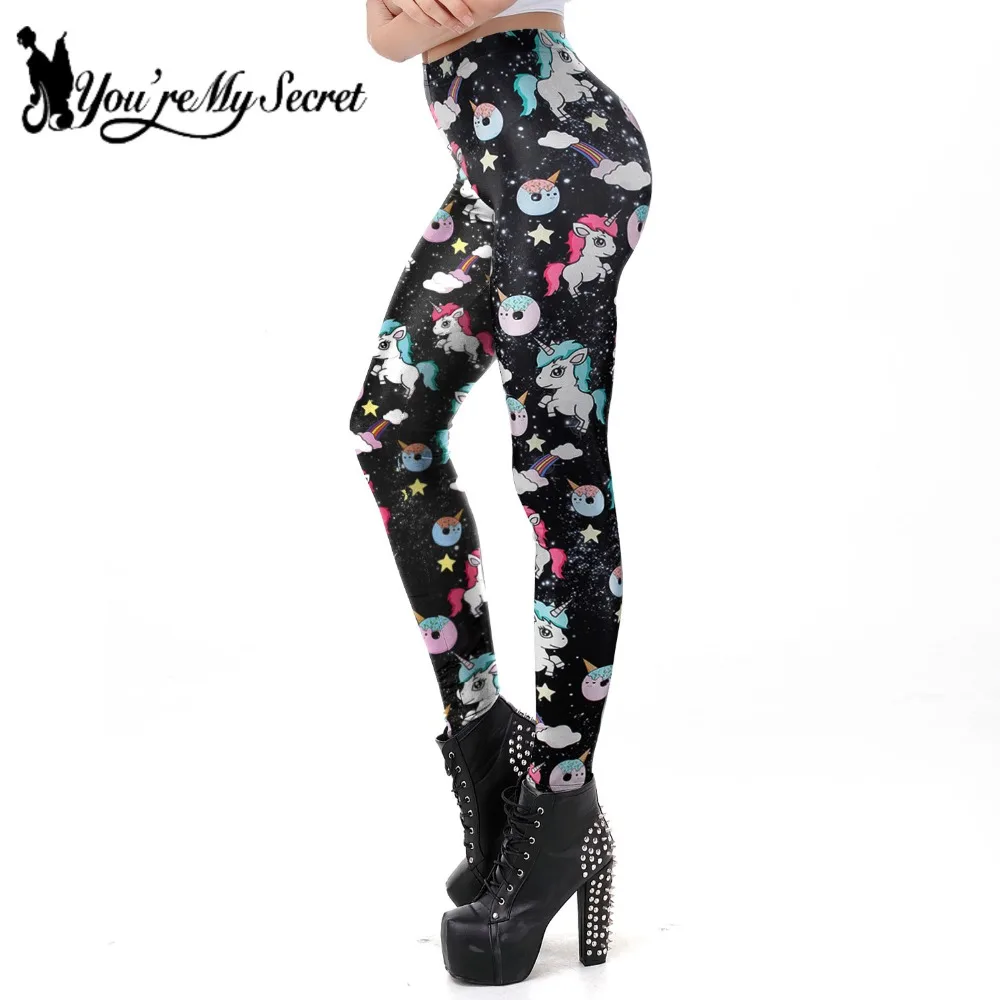 [كنت بلدي سر] 2019 الأزياء مثير لطيف يونيكورن الكرتون بناطيل سوداء للنساء Leggins قيعان ضئيلة اللياقة البدنية الكاحل السراويل