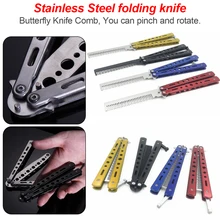 Colorful Stainless Steel Practice Butterfly In Knife Balisong Training Folding Knife Dull Tool CS Go Practice Knife Comb Tool цена Colorful Stainless Steel Practice Butterfly In Knife Balisong Training Folding Knife Dull Tool CS Go Practice Knife Comb Tool цены онлайн