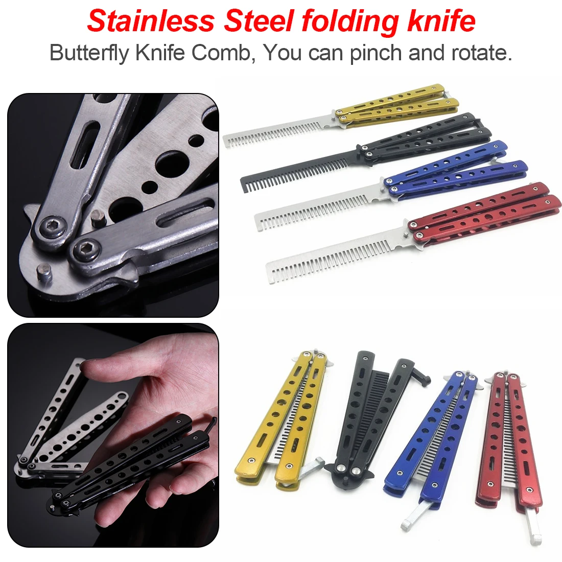 

Stainless Steel Practice Butterfly In Knife Balisong Training Folding Knife Dull Tool Go Practice Knife Comb Tool for Outdoor