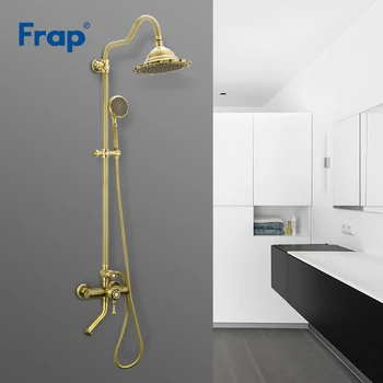 Best Frap Bathroom Shower Faucet Set Bronze Retro Style Bathtub Faucets Shower Tap Bath Shower Waterfall Shower Head Wall Mixer F2447