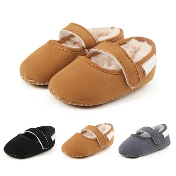 

Winter Warm Baby Girl Solid Cotton Shoes Casual Soft Sole First Walkers Thicken Velvet Anti-slip Walking Shoe