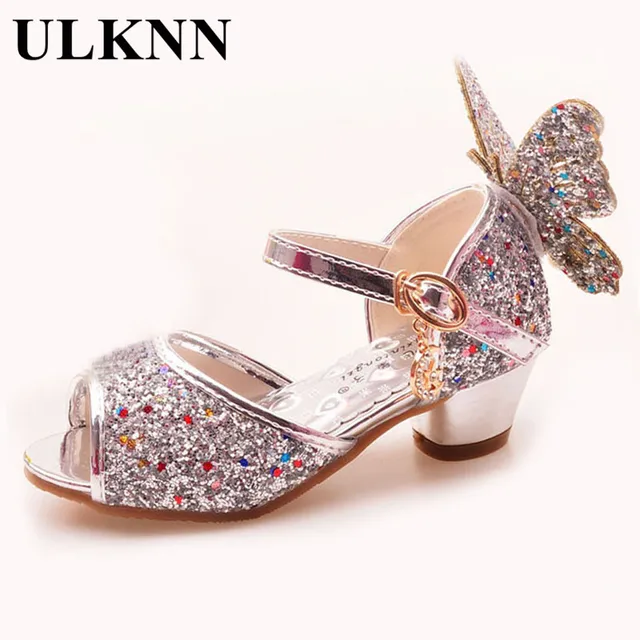 ULKNN Girls Sandals Rhinestone Butterfly pink Latin dance shoes 5 13