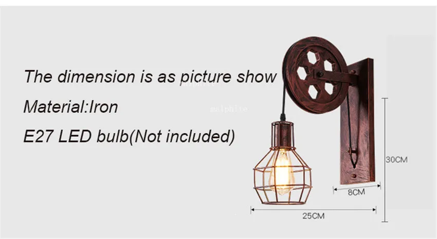 Лофт Железный светодиодный настенный светильник деко винтажный светильник ing внутренний настенный светильник s для дома Американский промышленный светильник ing подъемный шкив настенный светильник