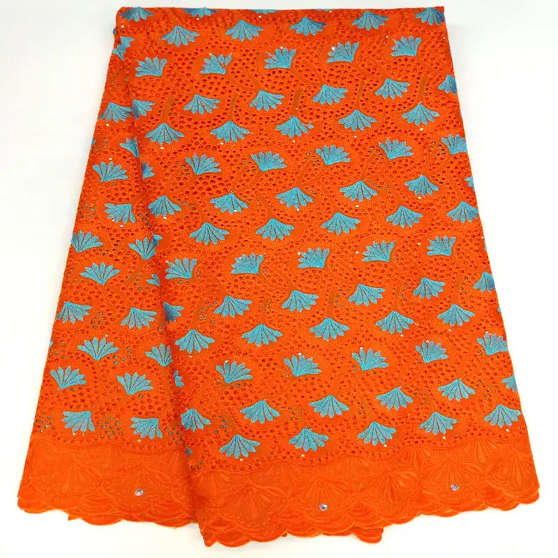 Горячая оранжевая швейцарская вуаль кружево хлопок нигерийская кружевная ткань африканская ткань для свадебного платья 5 ярдов/лот RG630