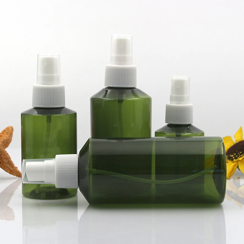 10pcs 50ml 100ml 150ml 200ml Plastic Dark Green Empty PET Spray Bottles with 3 Colors Sprayer Light Avoiding Mist Bottle Travel-5
