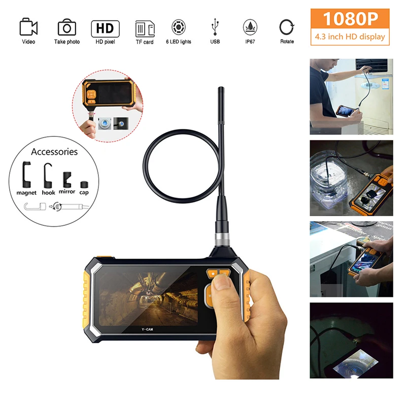 

HD Car Endoscope 8mm 1080P 4.3inch Inspection Camera Handheld 1/3/5/10M Endoscope Lithium Battery Snake Hard Camera