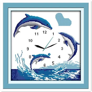 

Blue Dolphins Embroidery Cross Set Needlework Painting Chinese Counted Cross Stitch Pattern DMC Cross Stitch Fabric Home Decor