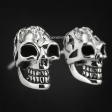 925 стерлингового серебра Смайл череп мужские Байкер-рокер серьги гвоздики 8M005_# пара