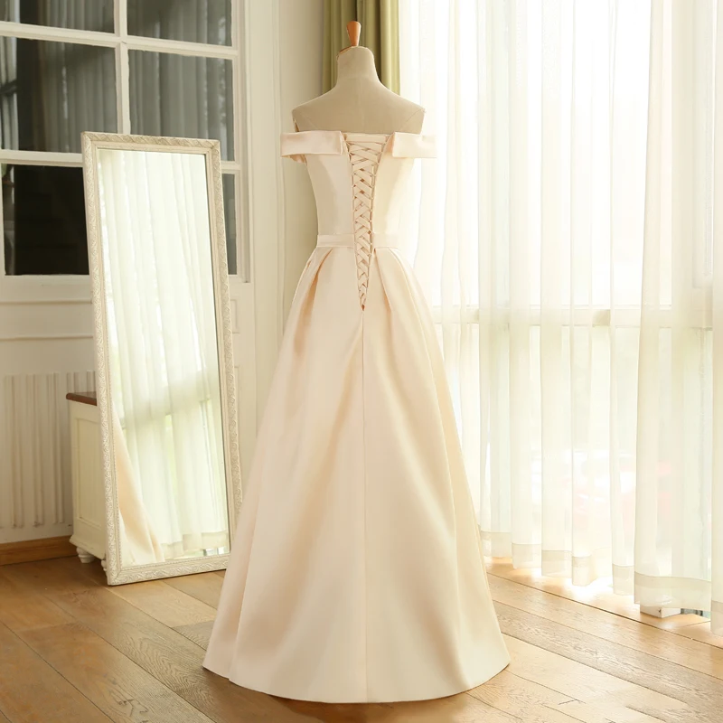 Женское атласное вечернее платье SSYFashion, длинное бальное платье с вырезом лодочкой и открытыми плечами, сексуальное платье для свадебных торжеств и выпускных вечеринок, индивидуальный пошив