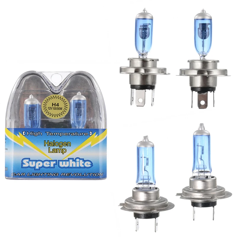 2Pcs Car Light H4 H7 Auto Halogen Headlight Lamp Bulb 12V 100W Fog Lights Super White