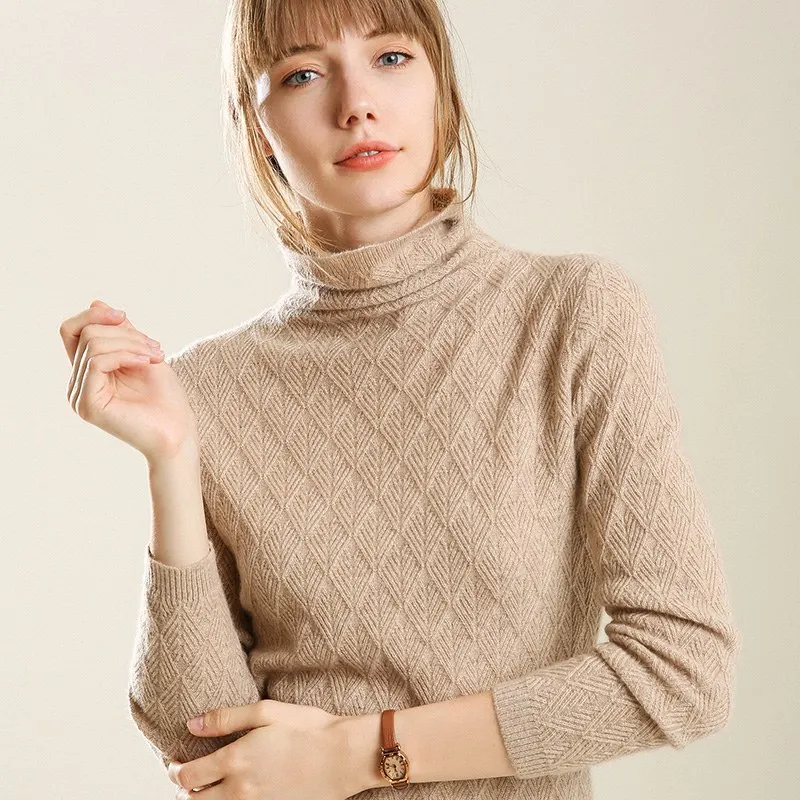 Женский вязаный пуловер с воротником-хомутом и косичками, свободный коллоарный свитер, женский джемпер из смешанной шерсти, Осенний винтажный