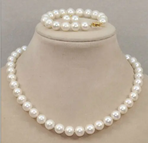 

Miss charm Jew.655 CLASSIC 10-11mm south sea round white pearl necklace Bracelet Earring 18 inch14k jewelry set (A0516) -Top qua