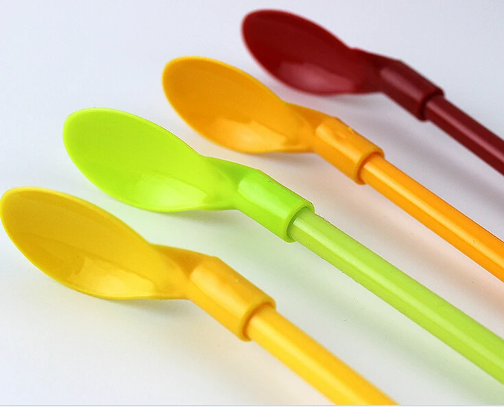 Reusable Plastic Bar Spoon Drinking Straws Food Grade Bendable Straws