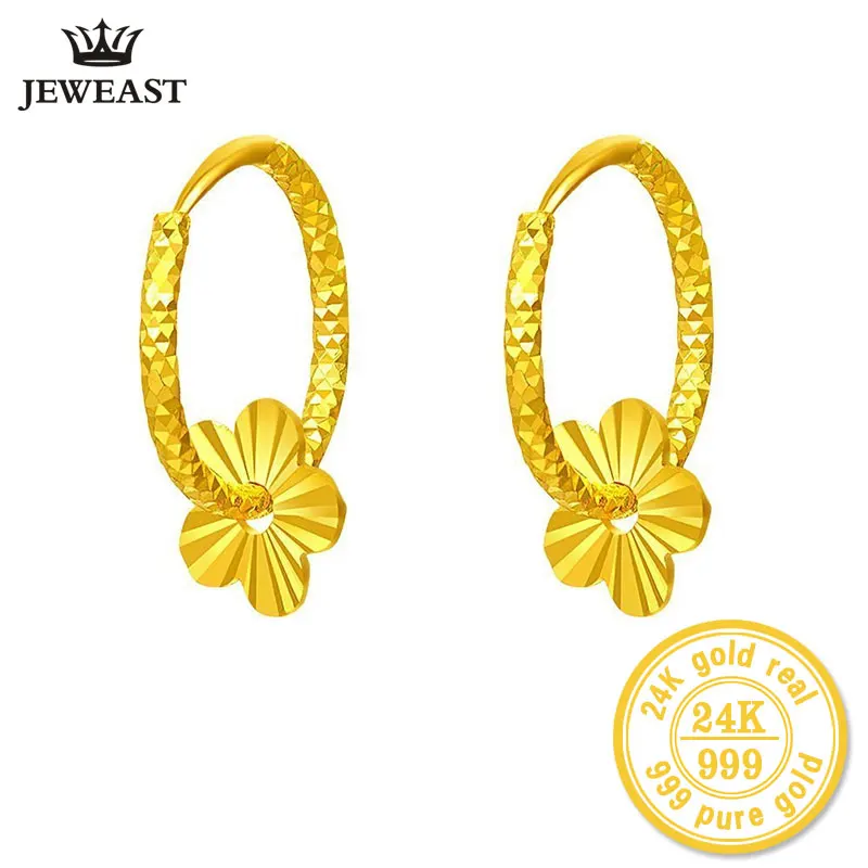 24 k Pure Gold Hoop font b Earrings b font Flaky Plum Sweet Elegant And Fashion