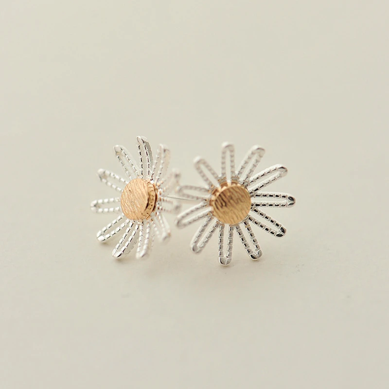 

Wholesale Silver Sun Flowers Stud Earrings For Women 925 Fashion Jewelry Style Lady Gift