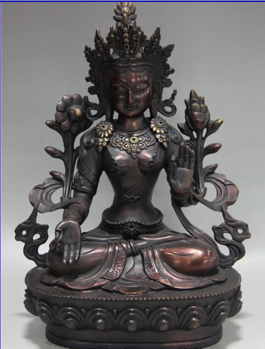 

Tibet Buddhism Red Copper Bronze GuanYin Kwan-yin Boddhisattva Buddha