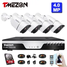 Tmezon HD 8CH 4.0MP DVR NVR HVR CCTV Security Surveillance Video Recorder System 4pcs 4.0Mp Outdoor Watherproof Bullet Camera