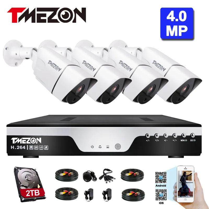 Tmezon HD 8CH 4.0MP DVR NVR HVR видеонаблюдения Видео регистраторы системы 4 шт. 4.0Mp открытый