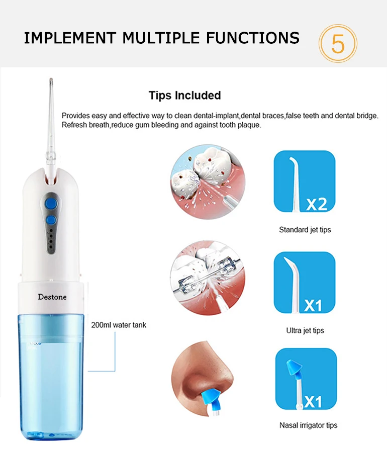 Destone toocare T2 Ирригатор для полости рта Irrigador Стоматологический Ирригатор Уход за полостью рта струйный ирригатор воды Палочки для чистки зубов Портативный