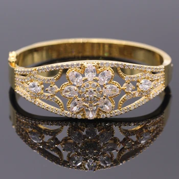 

JINYAO Luxury Flower Gold C Bracelets For Women Crystal Zircon Wrist Bracelets Bangles Women Jewelry