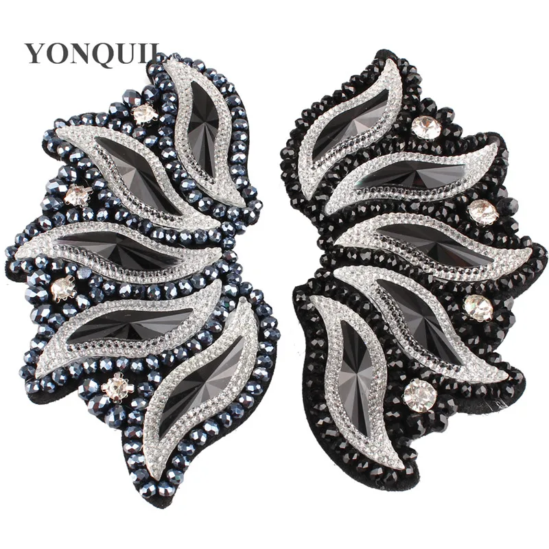 

Fashion navy blue or black Rhinestones Applique Trim Handmade Trim Garment Costume Decor 6*12CM DIY HATS Accessories 12 PCS/Lot