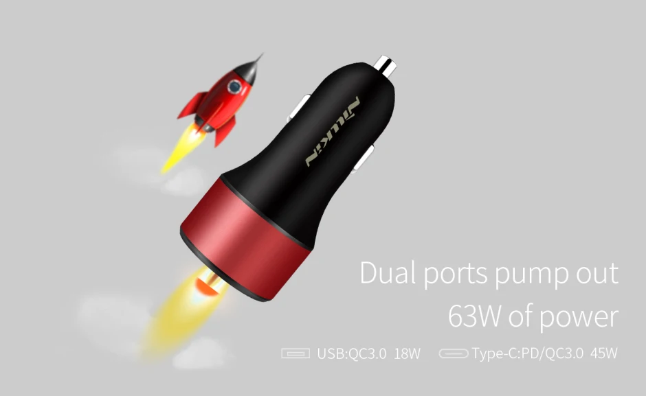 Nillkin 63 Вт USB Автомобильное зарядное устройство Quick Charge 3,0 PD type C быстрое автомобильное зарядное устройство для iPhone XR XS Xiaomi Mi 9 Macbook мобильный телефон планшет