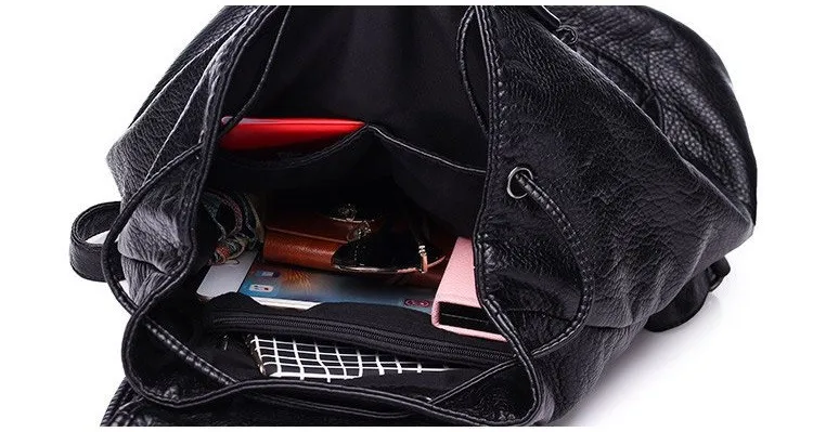 MJ Soft Leather Women Backpack Large Travel Bag PU Leather Female Daypack Black Backpack School Bag for Teenage Girls (12)