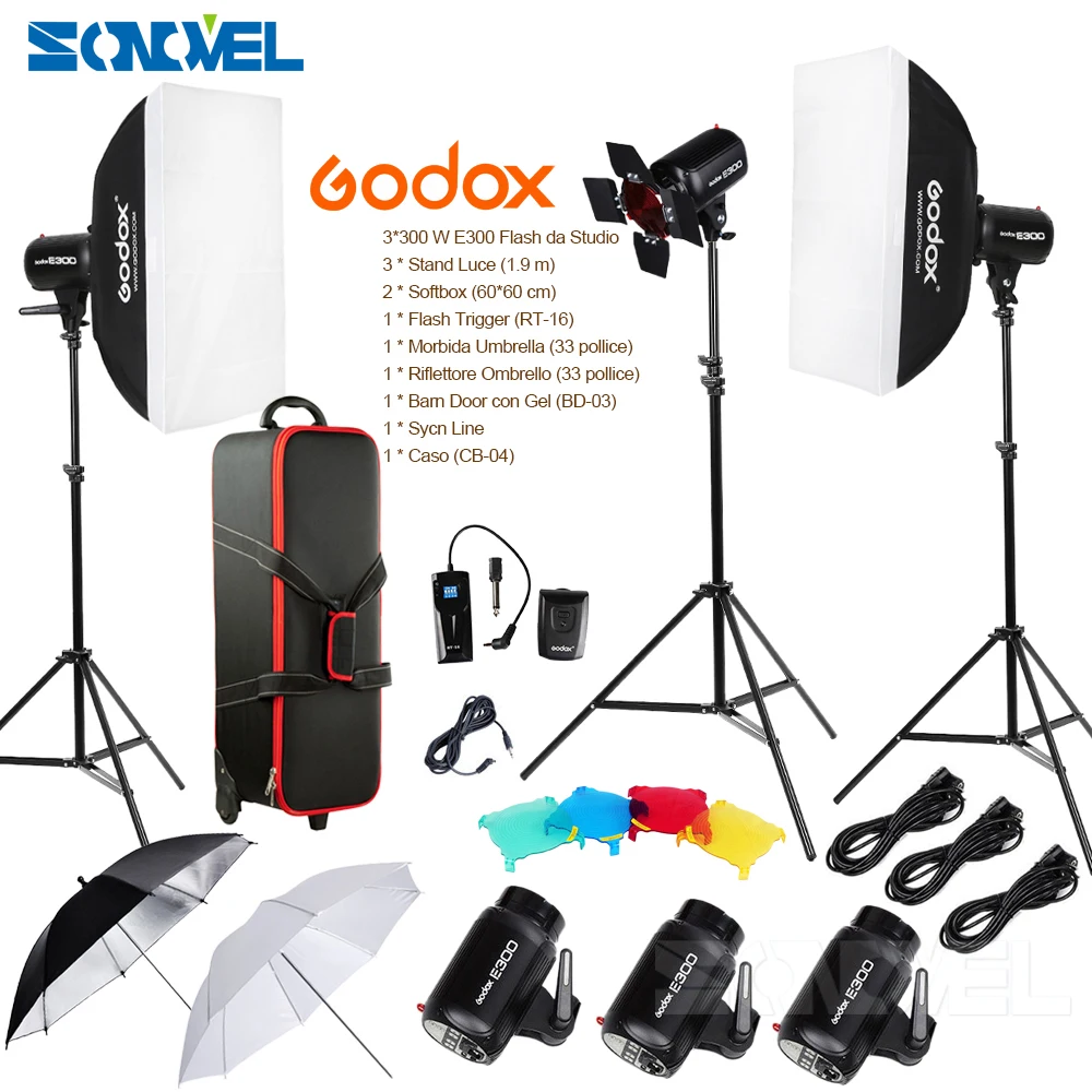 Godox E300-D 14 в 1 Профессиональная фотостудия высокоскоростное освещение лампы 3*300 Вт набор стробоскопов для студийной вспышки