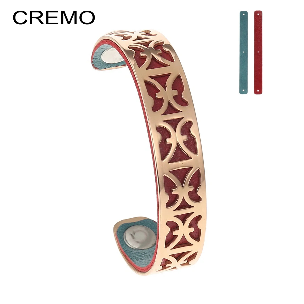 

Cremo Aries 10 Color Bangles Stainless Steel Bracelet Rose Gold Bangle Bijoux Femme Manchette Interchangeable Leather Pulseras