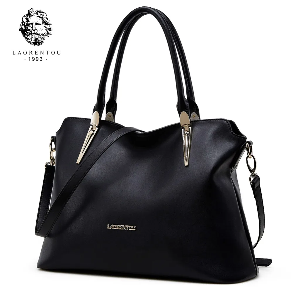 LAORENTOU Cowhide Leather Shoulder Bag Ladies Genuine Leather Luxury Handbags Women Bags