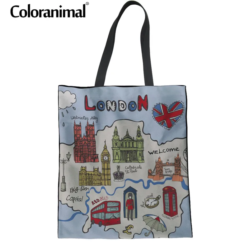 

Coloranimal 3D London New York Linen Casual Shopper Bag Eco-friendly Large Woman's Canvas Handbag 3D Print Brand Design Tote Bag