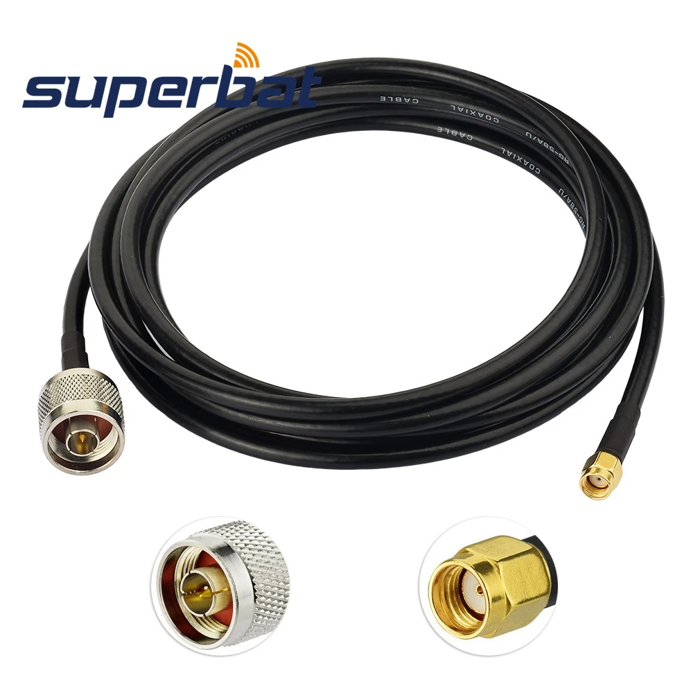 WiFi Antenna Cable RG58 3m N Plug to RP SMA Male Female