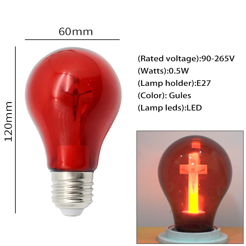 E27 Светодиодный светильник с красным пламенем, лампа с крестиком для Церкви Иисуса 90-265 в, декоративная квадратная лампа для собора - Испускаемый цвет: A60Vesicle type