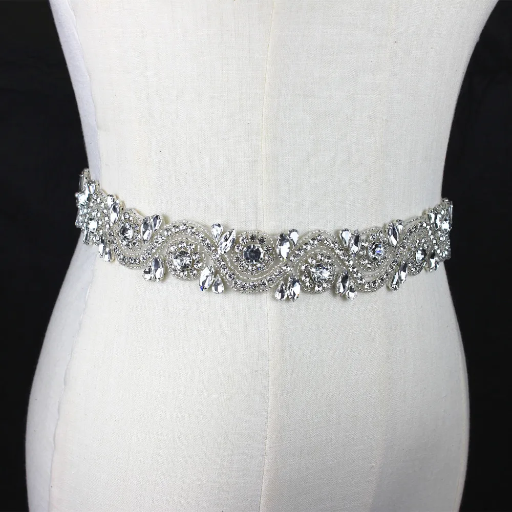 Silver Bridal Sash Ribbon Belt Rhinestone Pearls Wedding Belts Wedding Dress Evening Dress Accessory Fashion headband Decoration bridal waistband bridal dress decoration