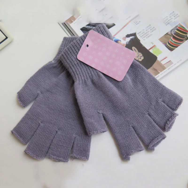 Light Grey Лидер продаж, 1 пара, женские и мужские мягкие перчатки на пол пальца, зимние теплые вязаные перчатки без пальцев, унисекс, 6 цветов, варежки - Цвет: Light Grey