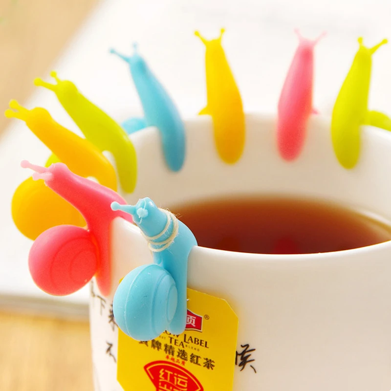 

5pcs/lot Cute Snail Shape Silicone Tea Bag Cup Distinguish Clip Candy Color Party Birthday Gift Set Random Color Household Items