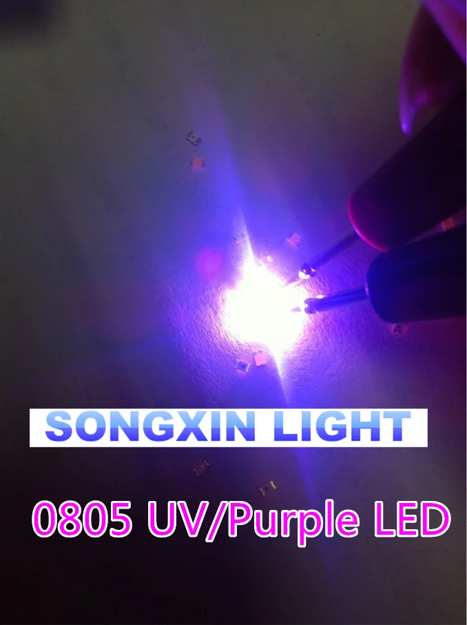 500 шт./лот SMD SMT UV/фиолетовый 0805 Супер яркая светодиодная лампа 2 0*1 2*0 8 мм 390 410nm smd LED uv