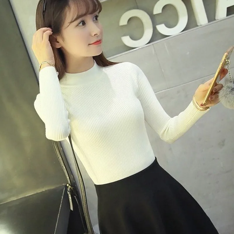 

Fashion Slim Turtleneck Warm Sweaters Autumn Winter Women Knitted Elastic Pullovers Sweater