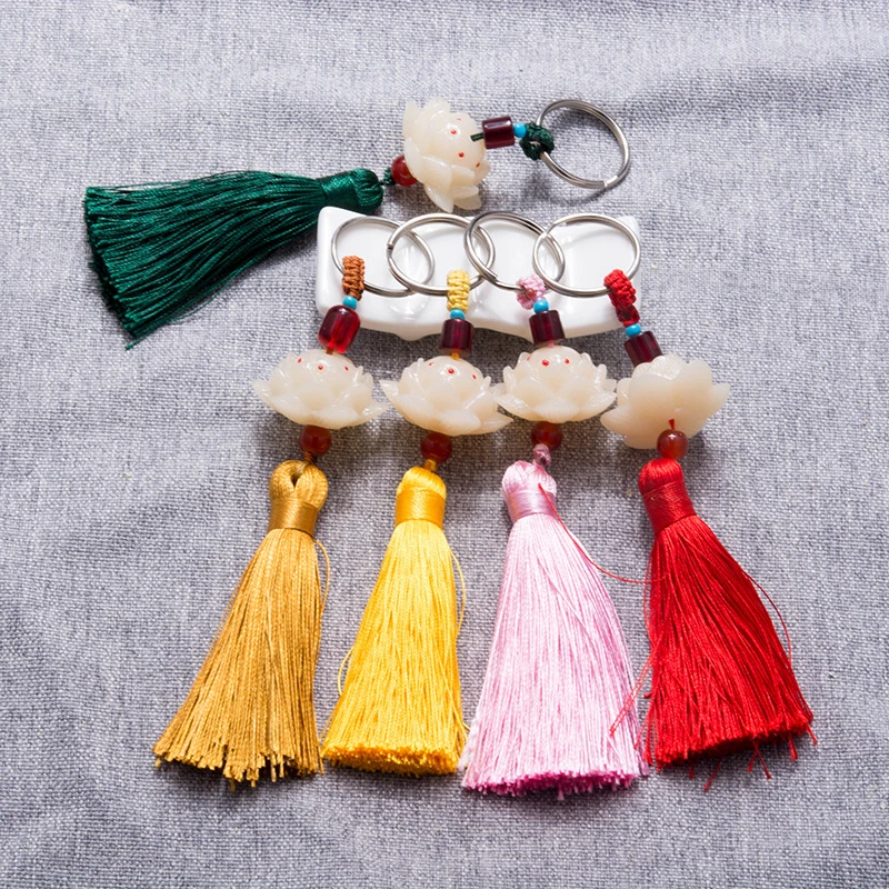 

1PC Jade Lotus Tassel Key Ring DIY Bag Car Bell Pendant Party Favors Wedding Valentine Day Festivals Personalized Gifts Mascot