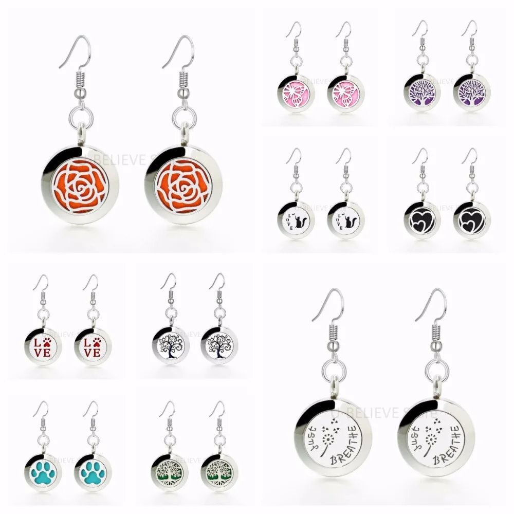 

Rose Flower Just Breathe 20mm Stainless Steel Earrings Essential Oil Aroma Diffuser Locket Eardrop Women Jewelry 10pcs Pads