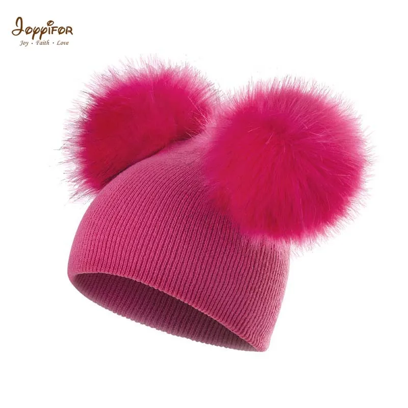 Joyyifor/детская шапка для малышей; Теплая Зимняя шерстяная вязаная шапочка мех; шапка с помпонами для маленьких мальчиков и девочек от 1 до 2 лет - Цвет: Серый