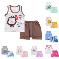 Летняя одежда для маленьких мальчиков спортивный костюм без рукавов с героями мультфильмов спортивный костюм жилет и штаны Одежда для