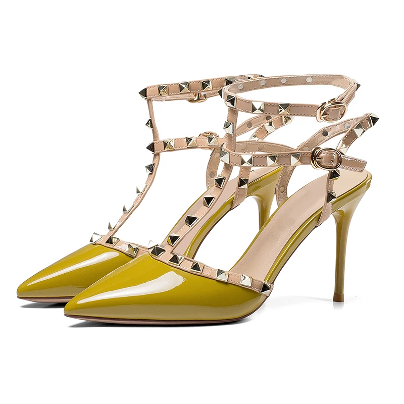 Punk 2018 Kaki Nouveautés Souliers kaki Boucle Gladiateur Valentine Hauts Sapatos À Sexy Femmes Clouté De Talons Rivets Sandales Soirée Chaussures Foncé BBUqr