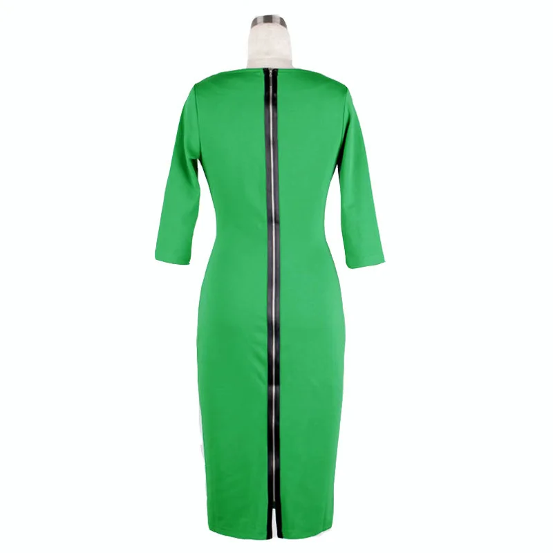 2015 женщины молния назад глубокий v образный вырез Bodycon работа платье карандаша