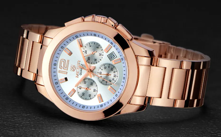 Люксовые часы от бренда MEGIR, Для Мужчин's Сталь Водонепроницаемый 24-часовой секундомеры часы relojios Модные кварцевые наручные часы с хронографом для Бизнес человек 5006G-7