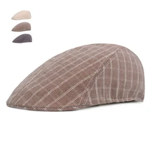 Новинка, хлопковые береты, головные уборы для мужчин и женщин, весенне-летняя кепка, Уличная Повседневная Кепка с козырьком, клетчатая шляпа от солнца, Плоские береты, Кепка