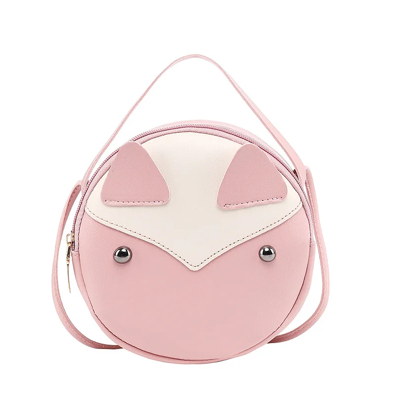 Милая женская маленькая сумка из искусственной кожи с котом, сумка на плечо, круглая сумочка через плечо, сумка для монет, ключей для телефона, новинка - Цвет: Розовый