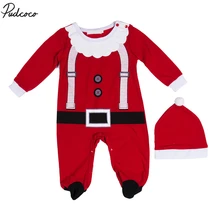 НОВАЯ РОЖДЕСТВЕНСКАЯ одежда для детей от 0 до 24 месяцев Детские комбинезоны для мальчиков и девочек, Детский комбинезон с шапочкой, комплект с шапочкой, костюм Санта-Клауса для малышей Рождественский подарок