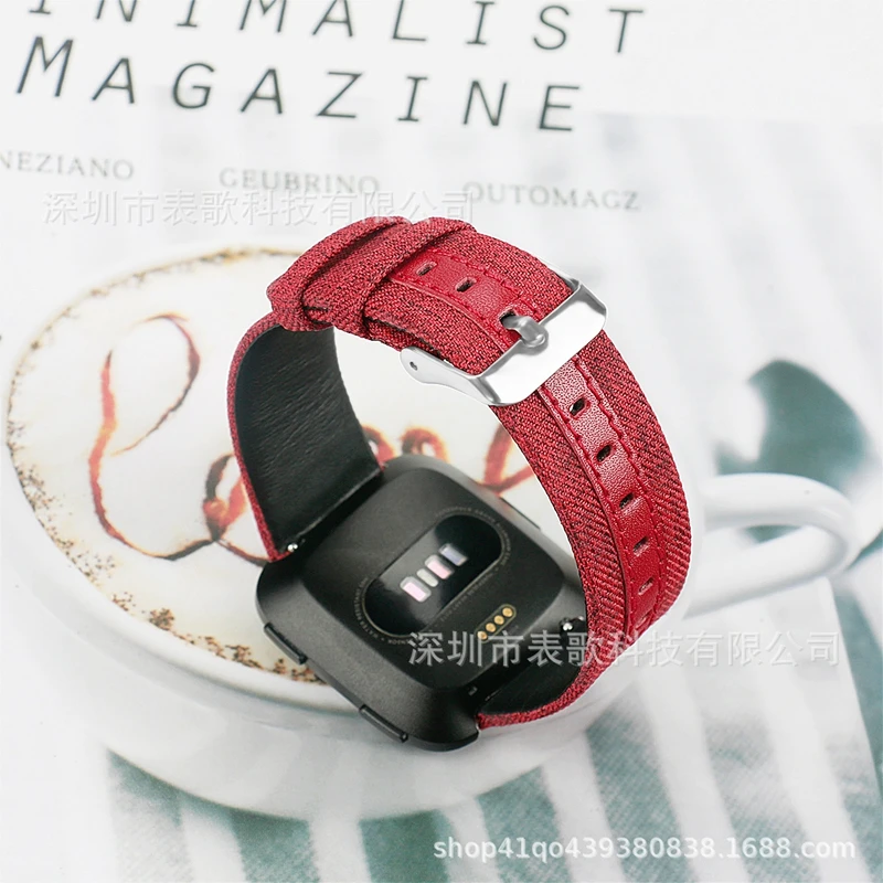 LPWHH Denim Canvas Watchband For Fitbit Versa Wristband Smartwatch Replacement Strap Ring Watch Bands Undefeated Red Gray Purple